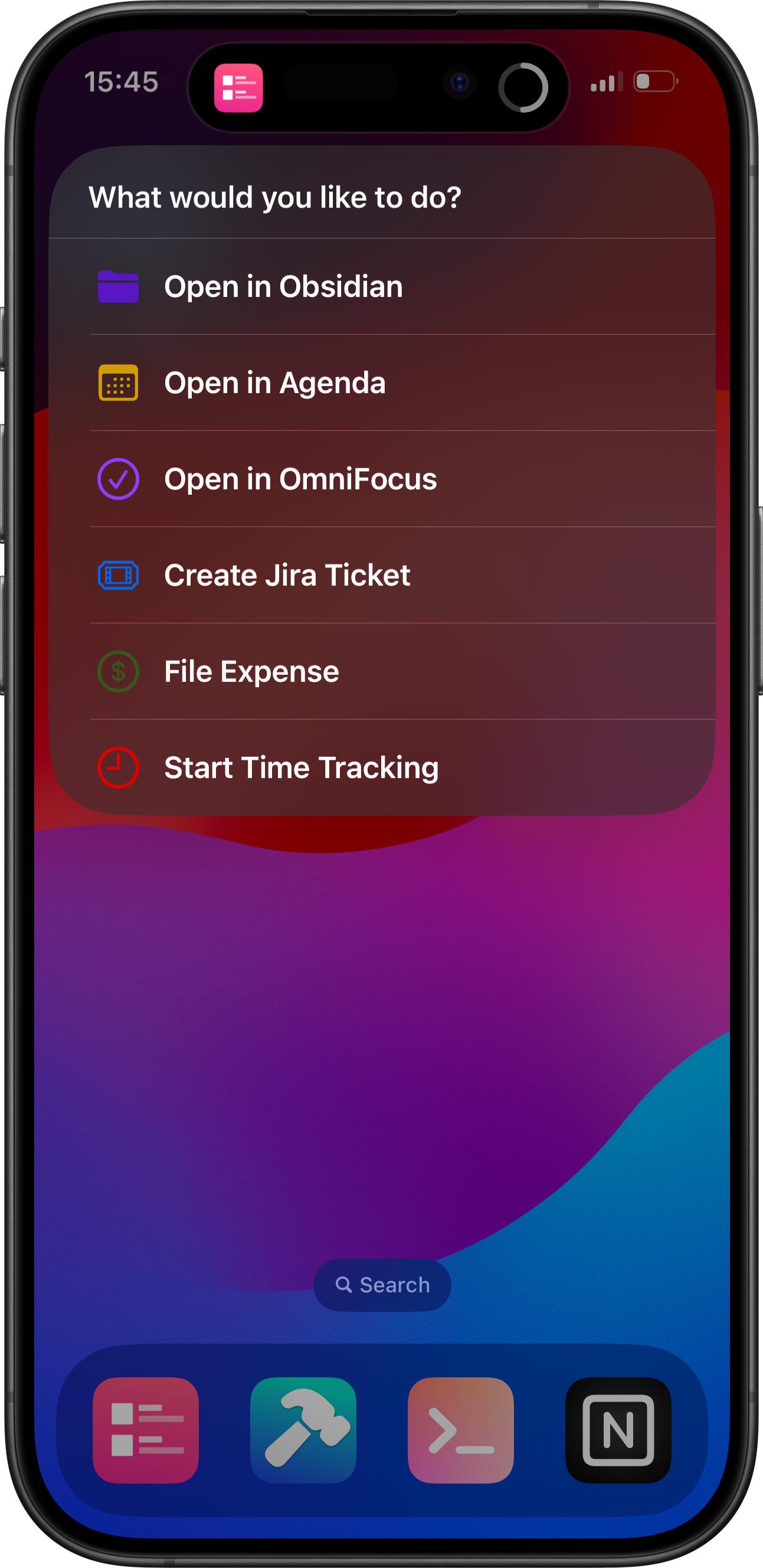 The sample Menu Set called from Shortcuts