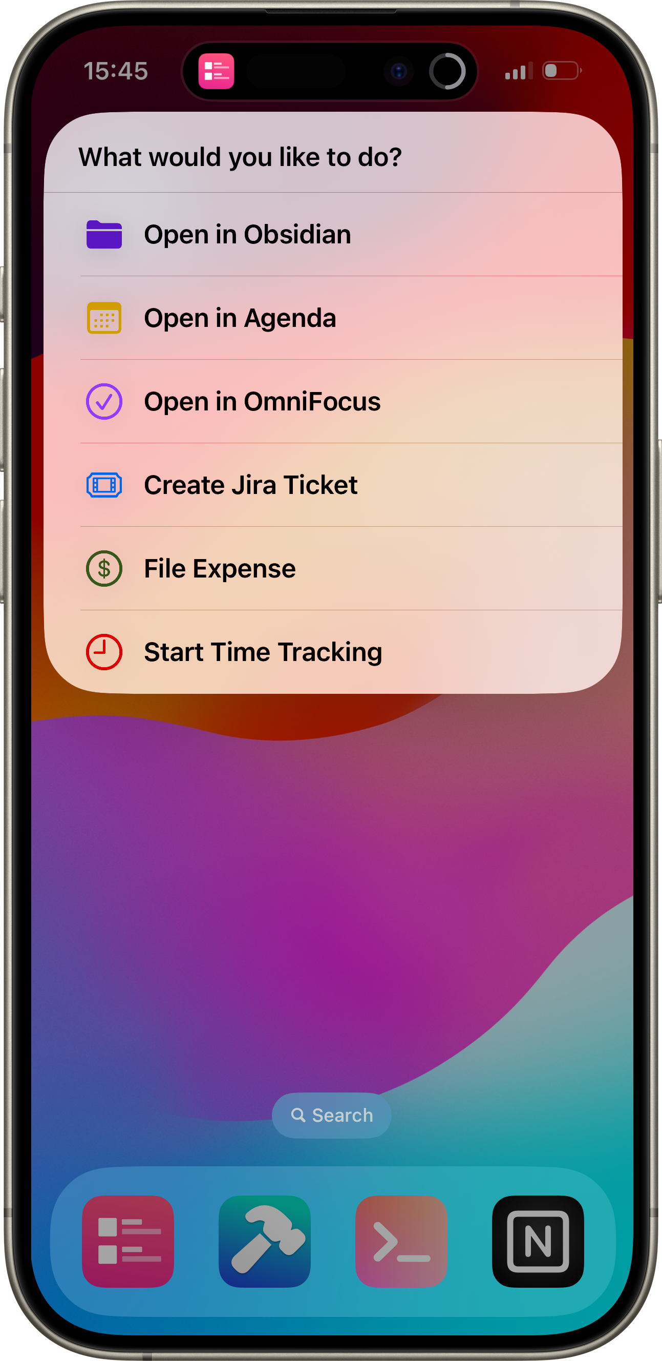 The sample Menu Set called from Shortcuts